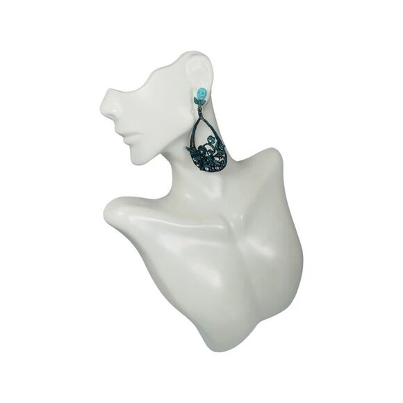 Betsey Johnson TEAL PATINA Skull Large Hoop Earrings 2" Crystal Statement - Picture 8 of 12